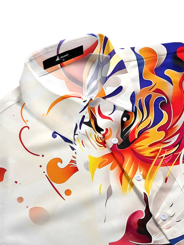 Men's half sleeve tiger print shirt side view