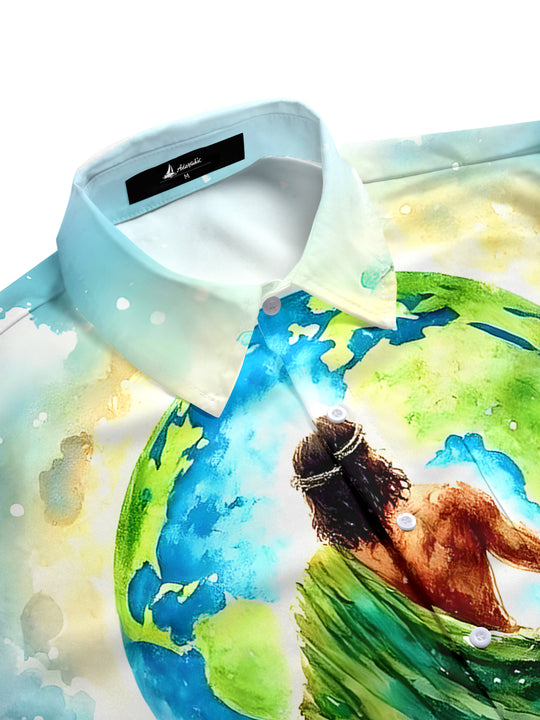 men's graphic art shirt side view