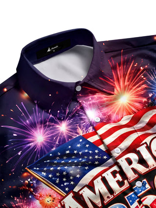 Men's patriotic print pocket half sleeve shirt side view