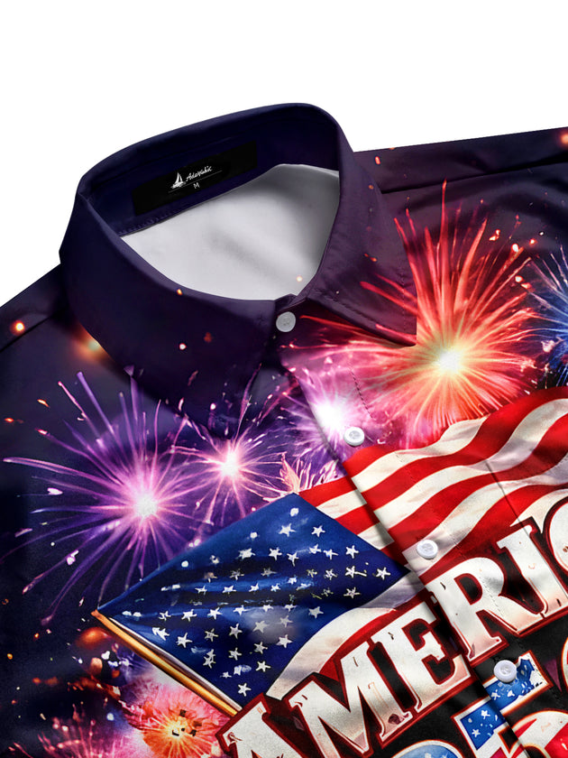 Men's patriotic print pocket half sleeve shirt side view