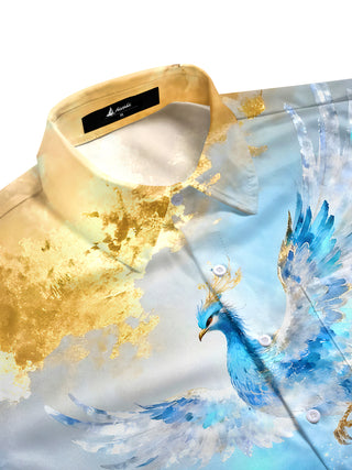 men's exotic bird pattern shirt side view
