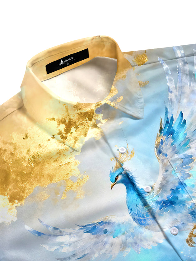 men's exotic bird pattern shirt side view