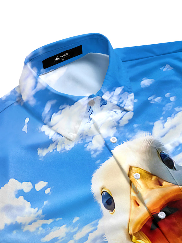 Men's tropical short sleeve shirt with duck pattern, side view