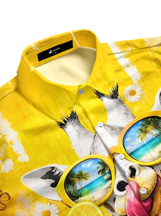 Men's aloha giraffe print half sleeve shirt side view