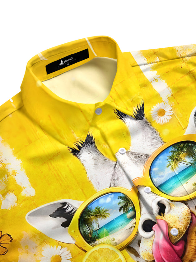 Men's aloha giraffe print half sleeve shirt side view