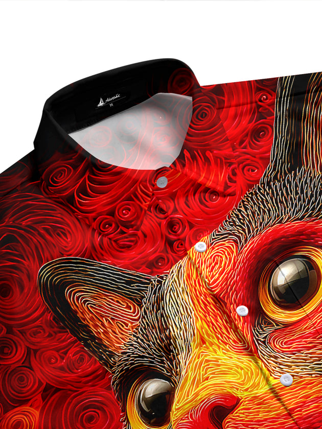 Adaychic Men's Graphic Cat Portrait Print Short Sleeve Shirt with Chest Pocket