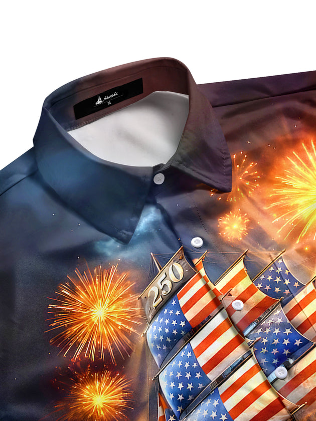 Men's short sleeve patriotic print shirt side view