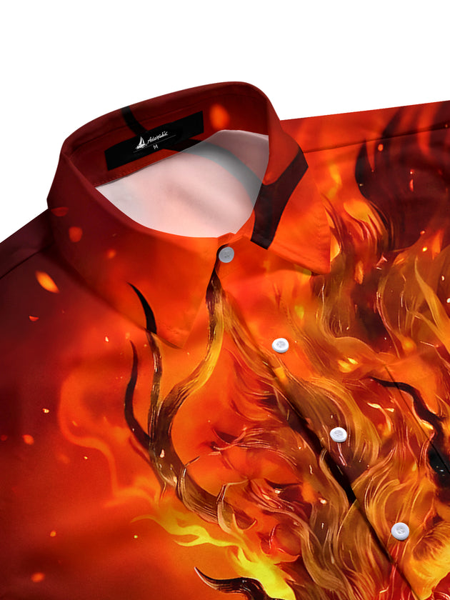 Men's Chinese dragon print half sleeve pocket shirt side view