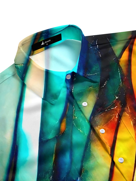 Men's vintage print pocket short sleeve shirt side view