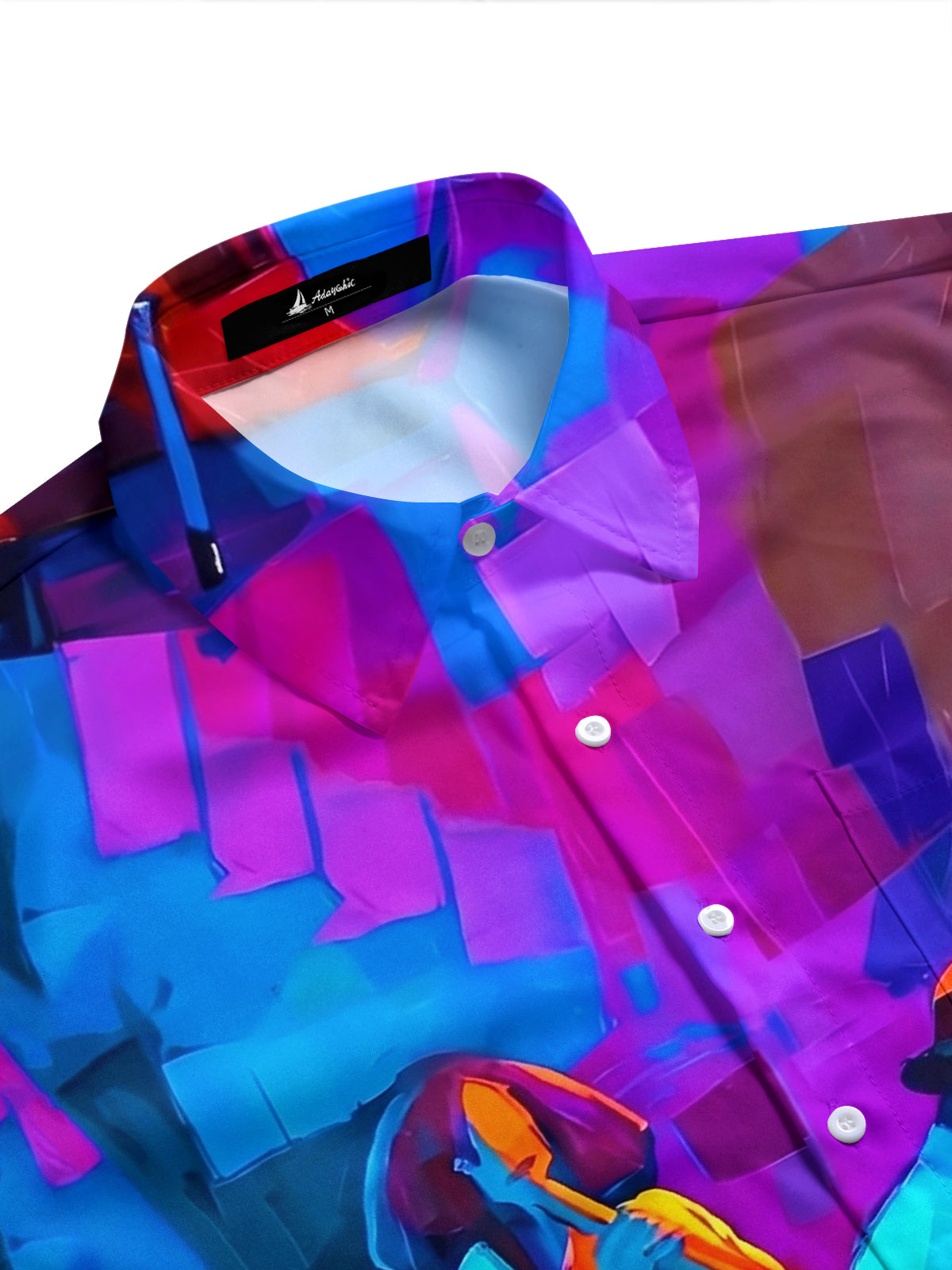 Adaychic Men's Abstract Jazz Musicians Graphic Print Short Sleeve Button Down Shirt with Chest Pocket