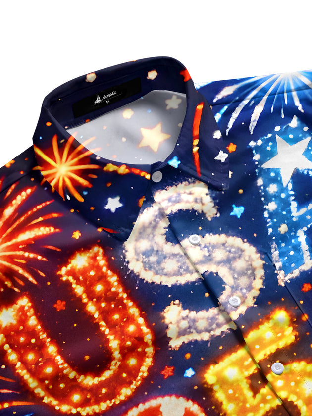 Men's patriotic pocket short sleeve shirt American flag print back view