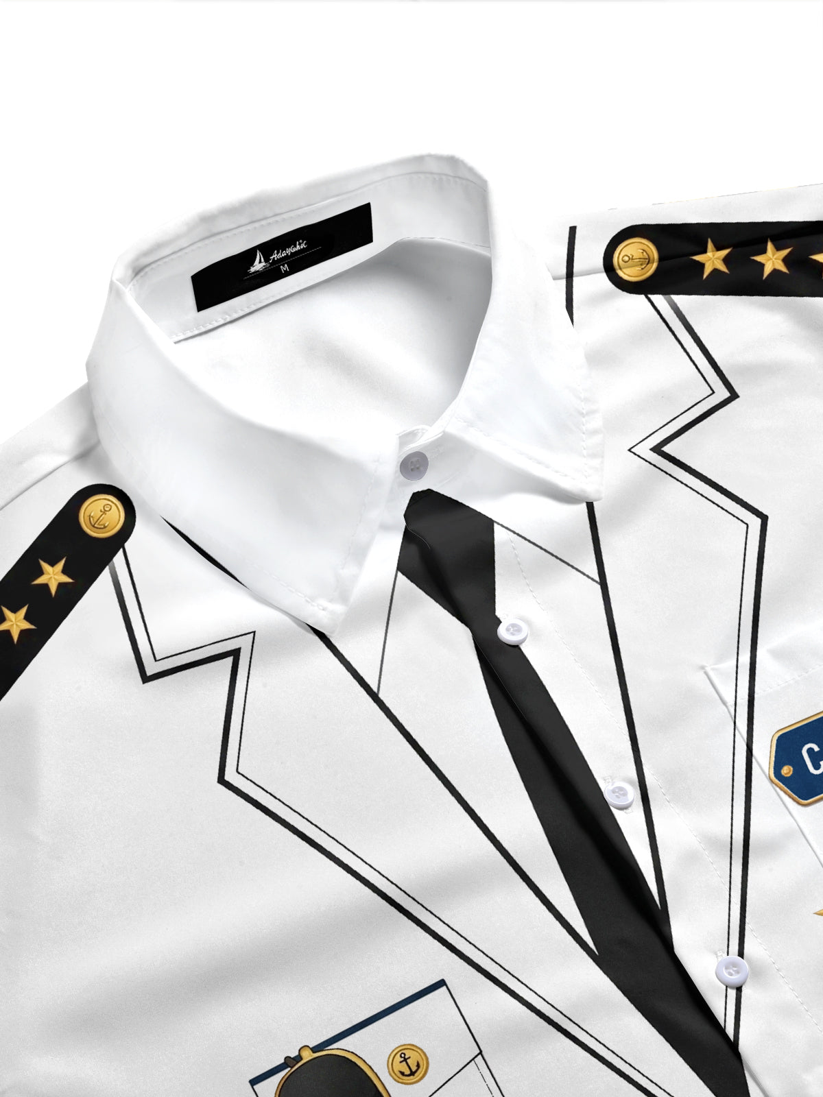 Adaychic Men's Striped Captain Anchor Nautical Short Sleeve Button Down Shirt with Chest Pocket