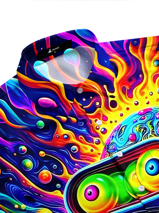 Adaychic Men's Graphic Abstract Psychedelic Monster Face Print Short Sleeve Button Down Shirt with Chest Pocket