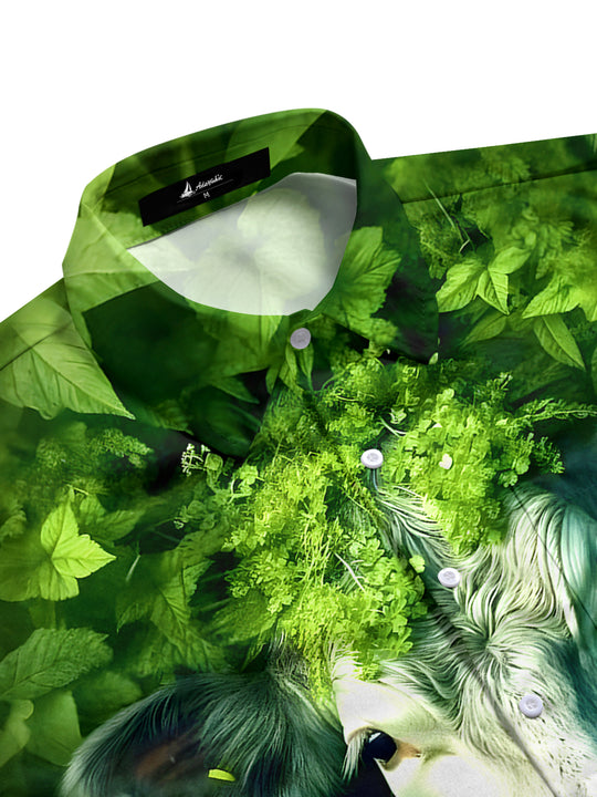 Men's tropical aloha half sleeve shirt side view