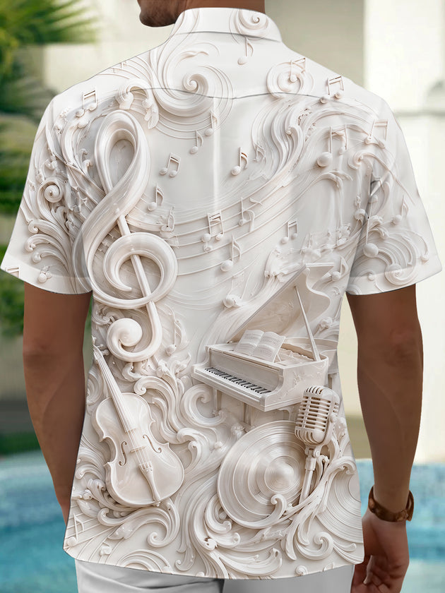 Adaychic Men's Graphic Music Notes Print Piano Print Short Sleeve Shirt with Chest Pocket