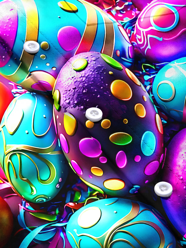 Men's Easter egg pattern short sleeve shirt flat lay detail