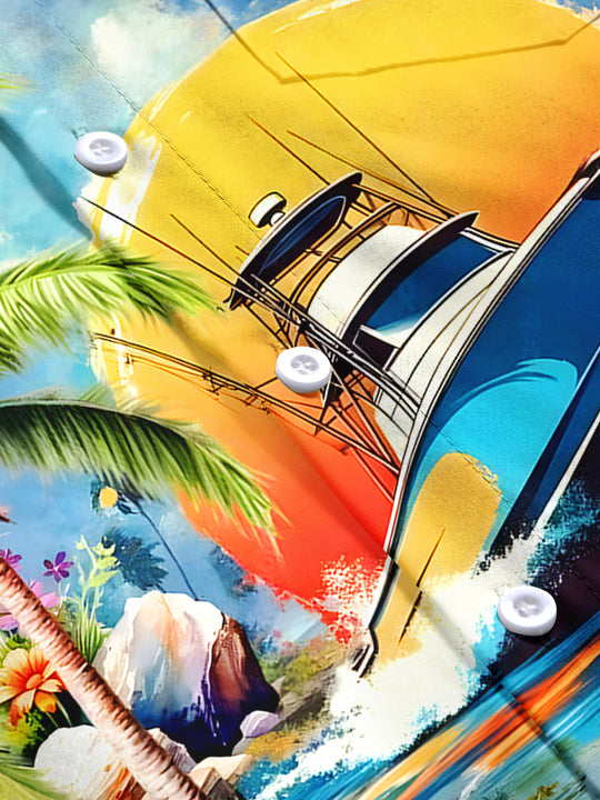 men's Hawaiian short sleeve flat lay shirt