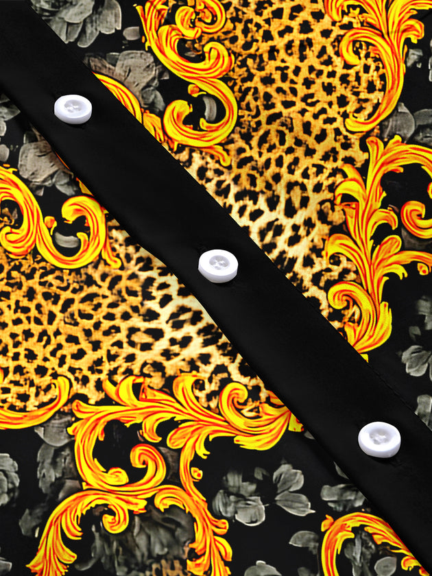 men's leopard print short sleeve flat lay shirt
