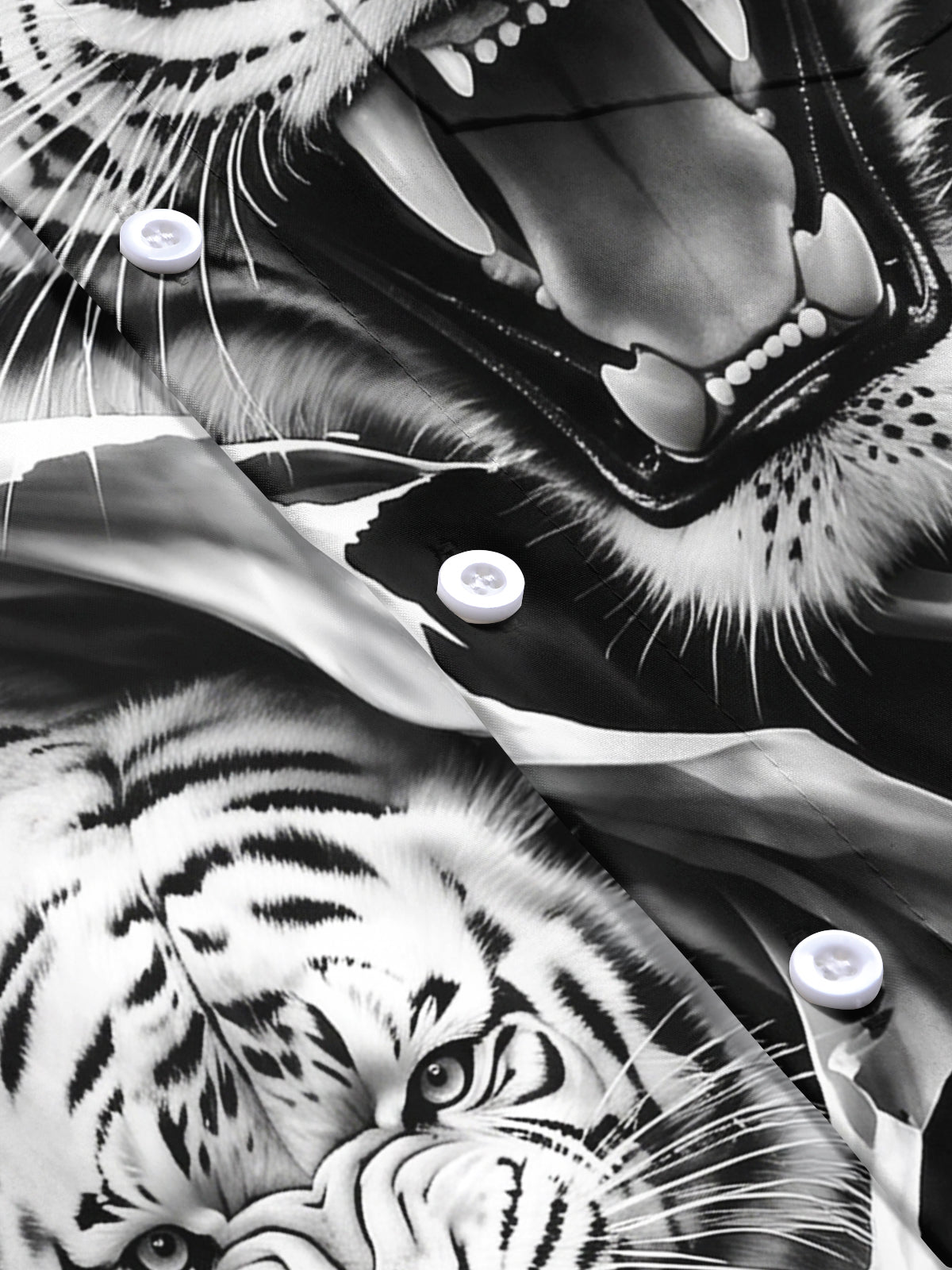Adaychic Men's Hawaiian White Tiger Print Short Sleeve Shirt