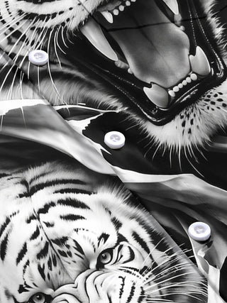 Adaychic Men's Hawaiian White Tiger Print Short Sleeve Shirt