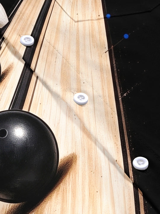 Adaychic Men's Bowling Pins And Bowling Balls On Lane Print Short Sleeve Shirt with Chest Pocket