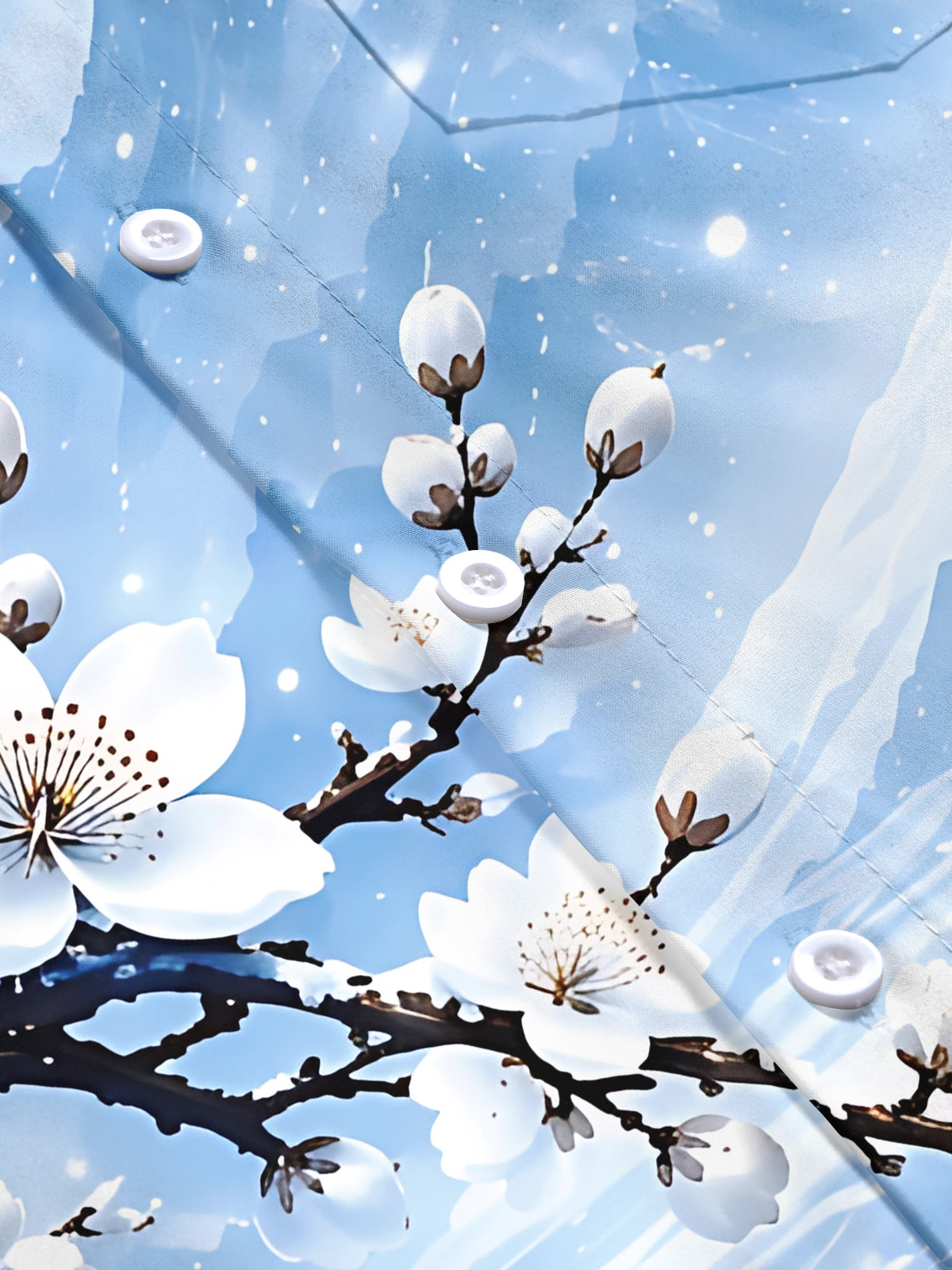 Adaychic Men's Short Sleeve Shirt - Winter Snowy Landscape With Cherry Blossoms Print with Chest Pocket
