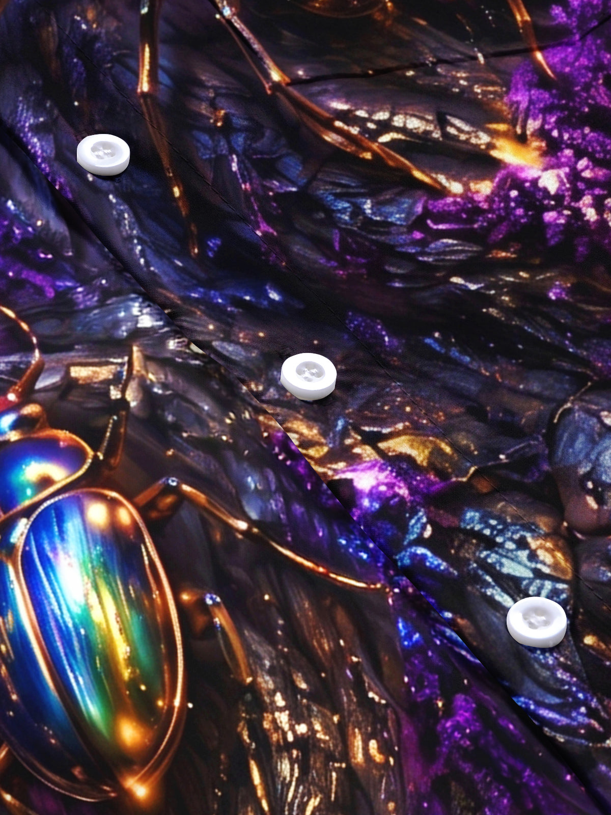 Adaychic Men's Short Sleeve Shirt - Iridescent Beetles Butterflies And Spiders Print with Chest Pocket