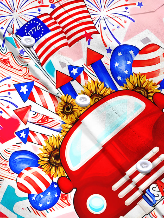 men's American flag print short sleeve flat lay shirt