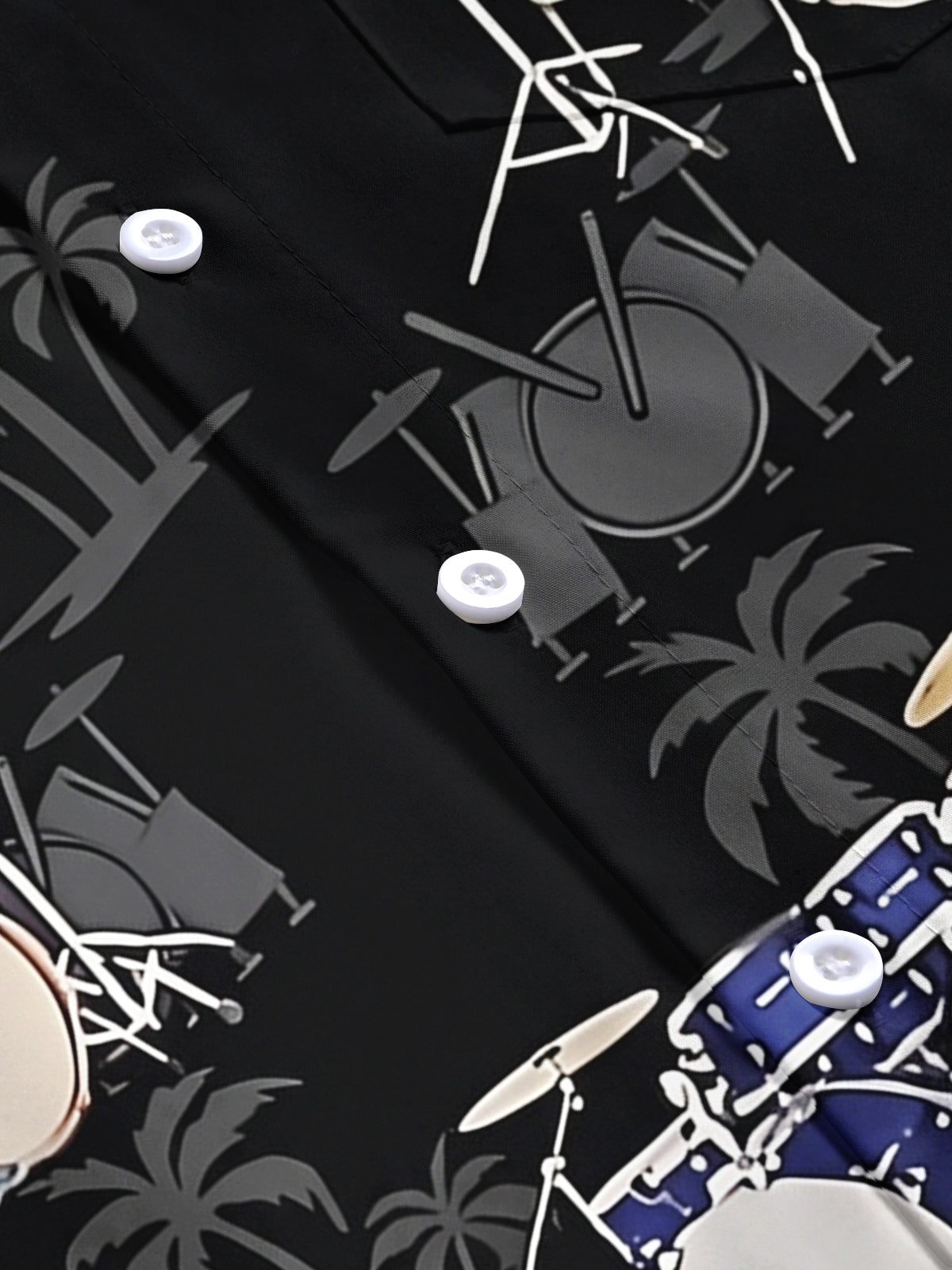 Adaychic Men's Hawaiian Drum Set Pattern Short Sleeve Shirt with Chest Pocket