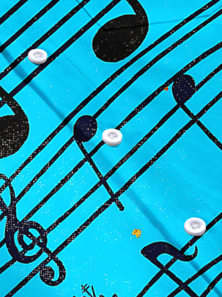 Adaychic Men's Graphic Musical Notes On Staff Print Short Sleeve Shirt with Chest Pocket