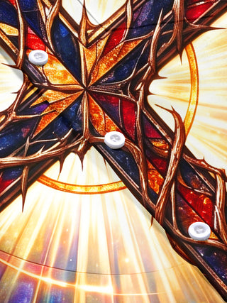 Adaychic Men's Stained Glass Crown Of Thorns Cross Print Short Sleeve Shirt with Chest Pocket
