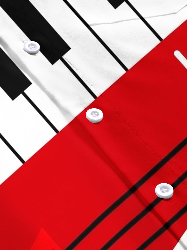 Adaychic Men's Graphic Piano Keyboard Print Short Sleeve Shirt with Chest Pocket