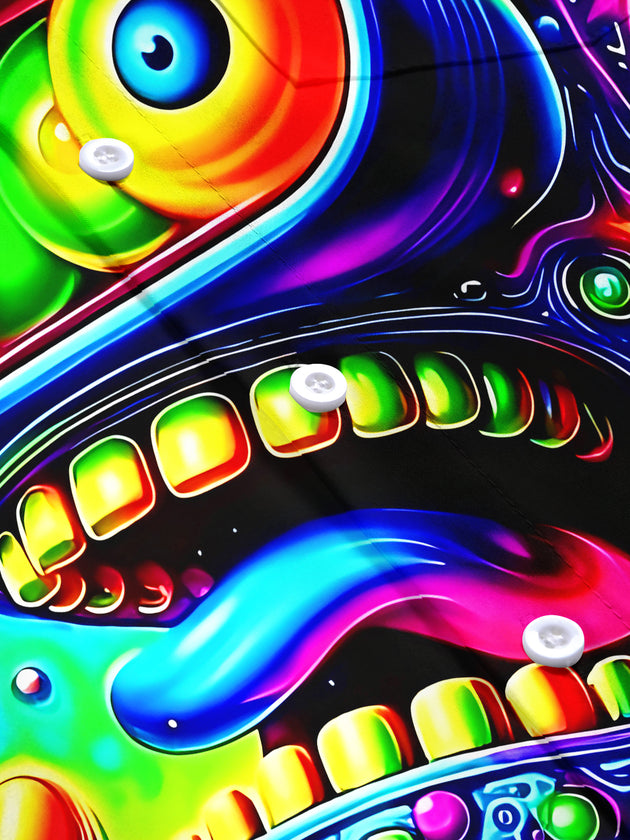 Adaychic Men's Graphic Abstract Psychedelic Monster Face Print Short Sleeve Button Down Shirt with Chest Pocket