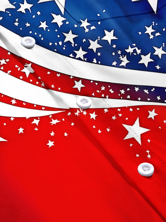 men's American flag print short sleeve flat lay shirt