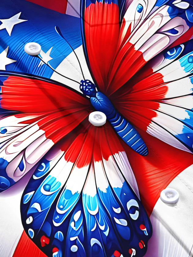 Independence American Flag Butterfly Men's Pocket Short Sleeve Shirts