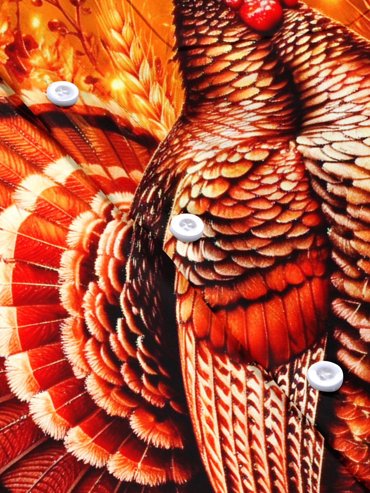 Adaychic Men's Short Sleeve Stand Collar Shirt - Thanksgiving Turkey With Wheat And Acorns Print with Chest Pocket