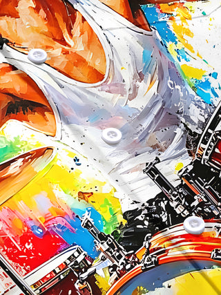 Adaychic Men's Drummer Paint Splatter Graphic Print Short Sleeve Button Down Shirt with Chest Pocket