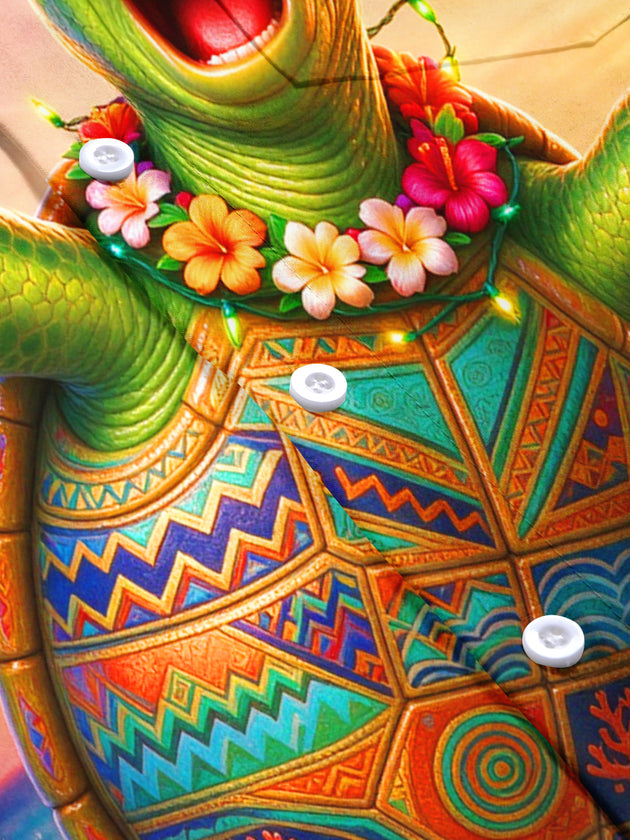 Adaychic Men's Short Sleeve Shirt - Animated Turtle With Hawaiian Lei And Sunset Seascape Print with Chest Pocket
