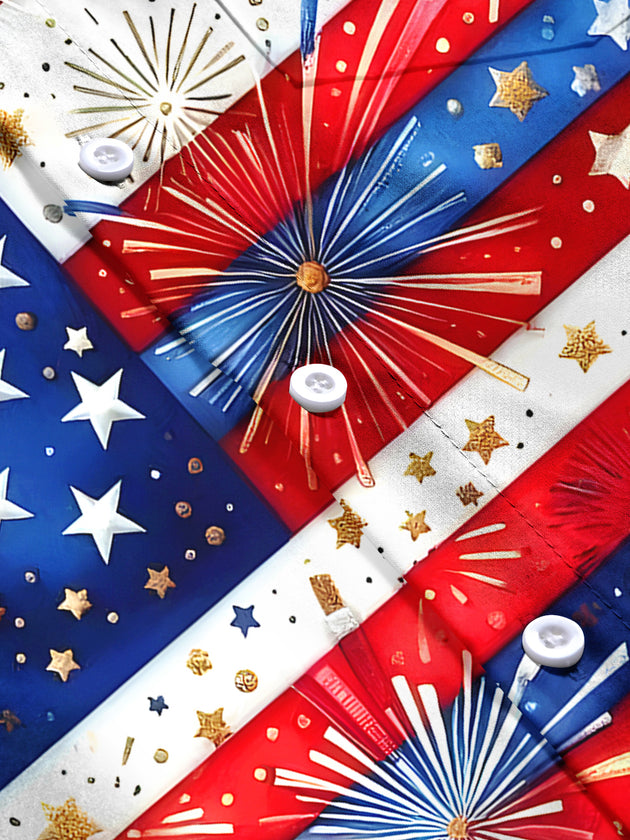 men's American flag print short sleeve flat lay shirt