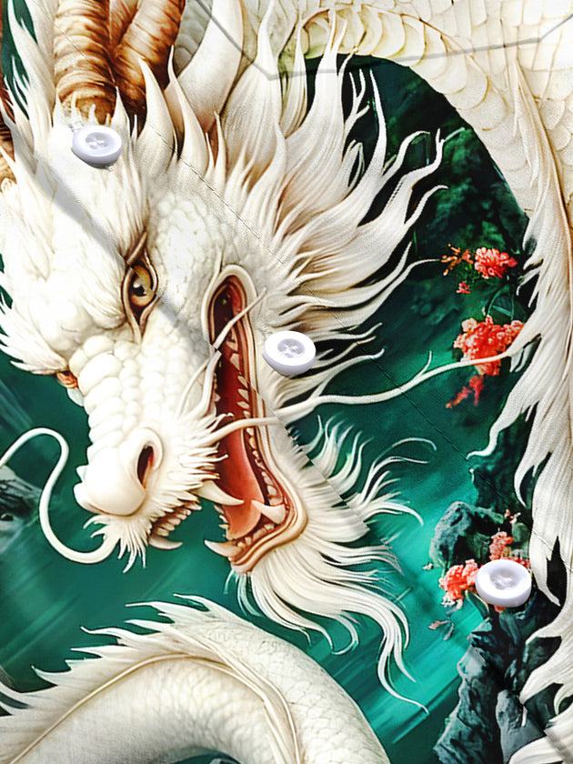 Men's Chinese dragon pattern short sleeve shirt flat lay