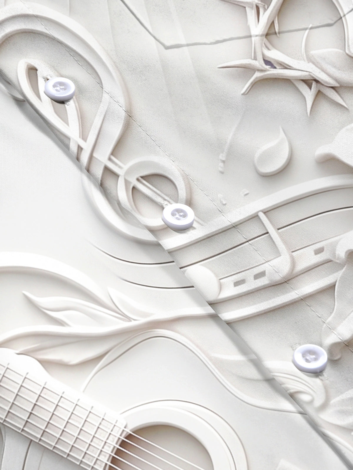 Adaychic Men's Short Sleeve Shirt - Embossed Guitar And Cross With Lily Flowers Print with Chest Pocket