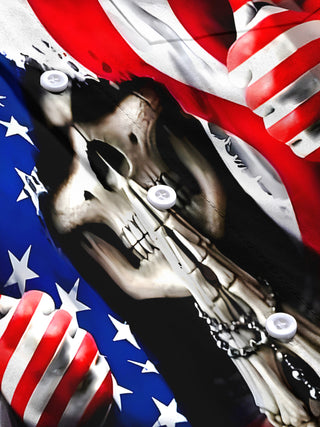 Men's American flag skull print short sleeve shirt flat lay pattern view