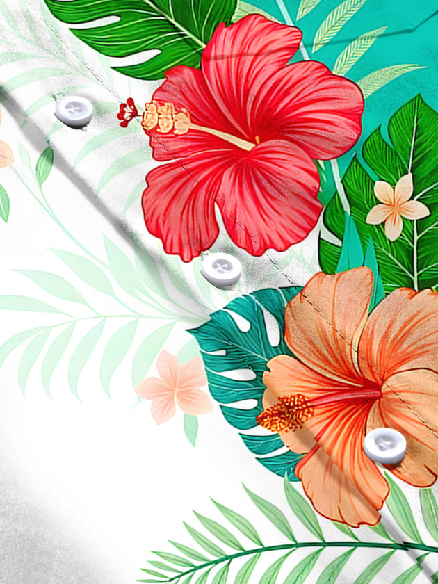 Men's Hawaiian floral pattern short sleeve shirt flat lay