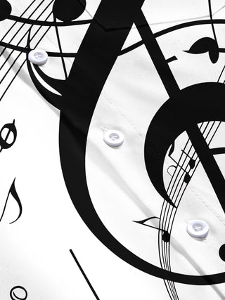 Adaychic Men's Graphic Musical Notes Print Short Sleeve Shirt with Chest Pocket