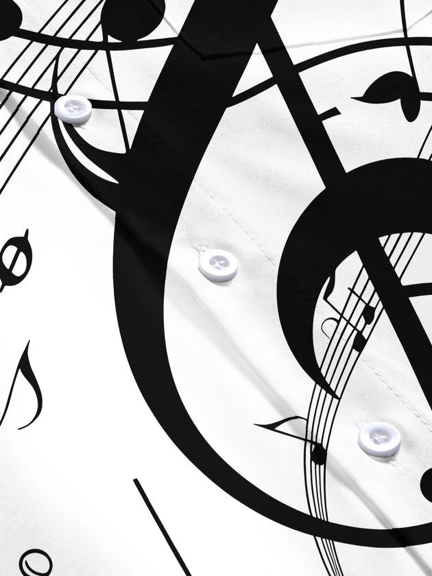 Adaychic Men's Graphic Musical Notes Print Short Sleeve Shirt with Chest Pocket