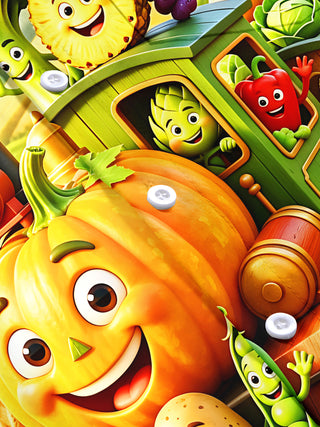 Adaychic Men's Short Sleeve Shirt - Cartoon Pumpkin Train With Fruits And Vegetables Print with Chest Pocket