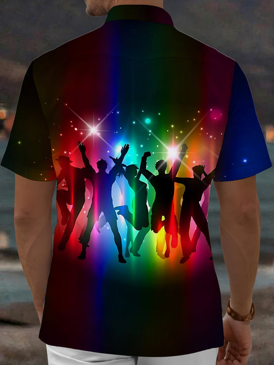 Adaychic Men's Graphic Dancing Silhouettes Print Short Sleeve Shirt with Chest Pocket