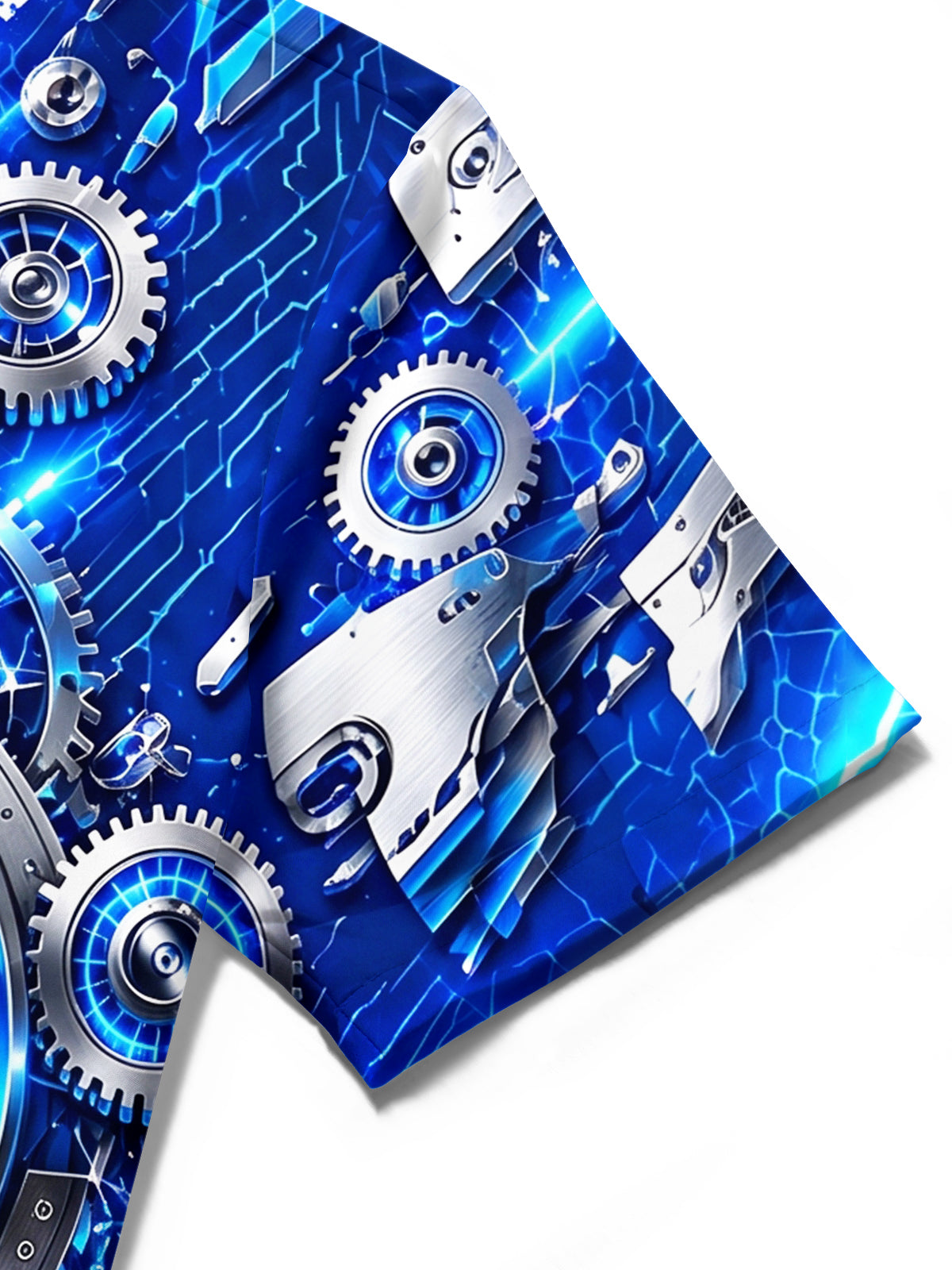 Adaychic Men's Graphic Mechanical Turbine Gear Print Short Sleeve Shirt with Chest Pocket