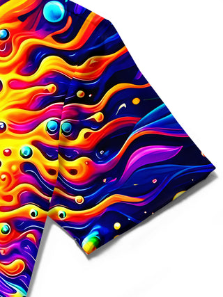 Adaychic Men's Graphic Abstract Psychedelic Monster Face Print Short Sleeve Button Down Shirt with Chest Pocket
