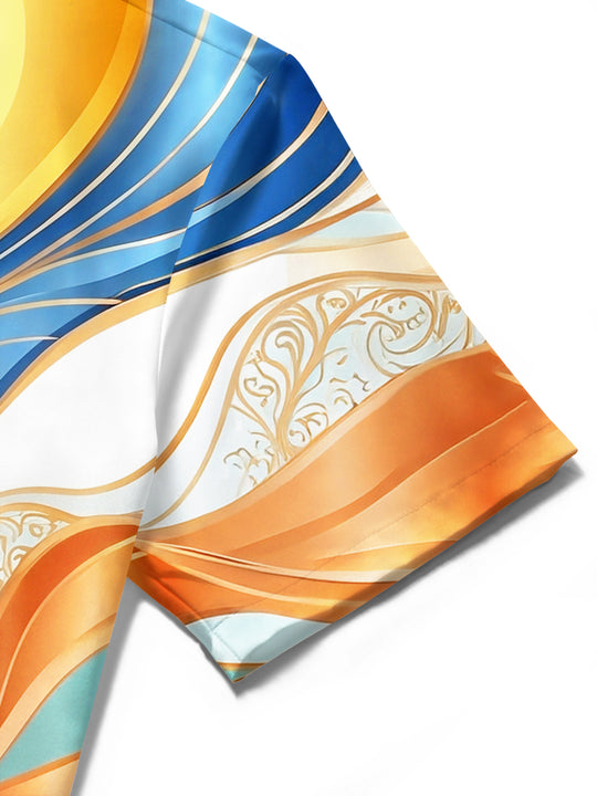 Adaychic Men's Printed Abstract Colorful Waves Print Short Sleeve Shirt with Chest Pocket